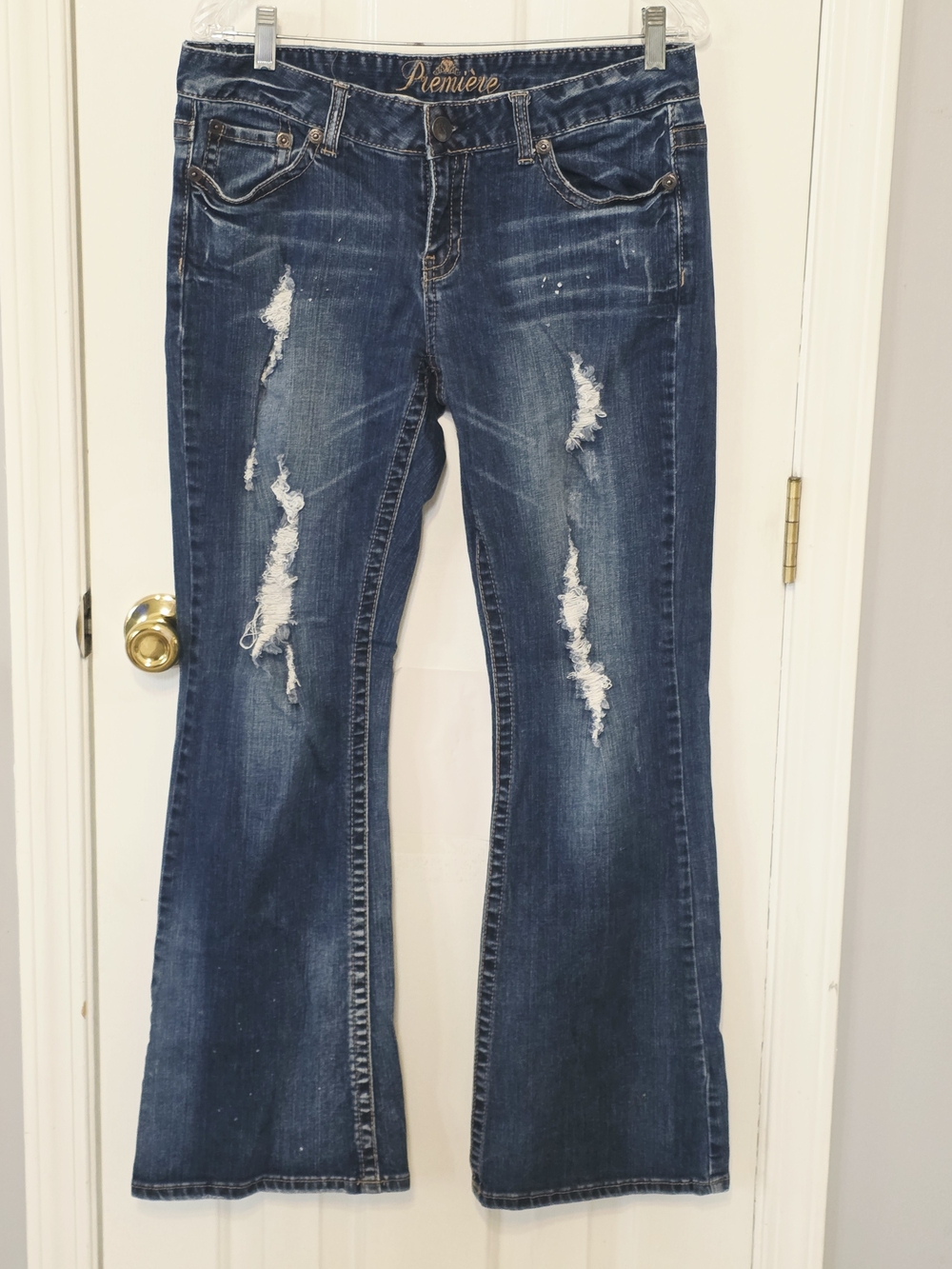 Premier Women's Jeans Blue Distressed Flared Size 11/12 Regular